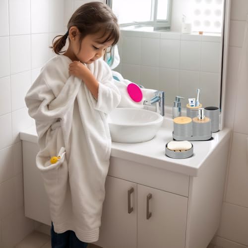 IMAVO Bathroom Accessory Set-11Pcs Grey Bathroom Accessories Set with Trash Can,Soap Dispenser,Soap Dish,Toothbrush Holder,Toothbrush Cup,Toilet Brush Holder,Qtip Holder Dispenser with Labels - color: Grey, size: 11 PCS Bathroom Set