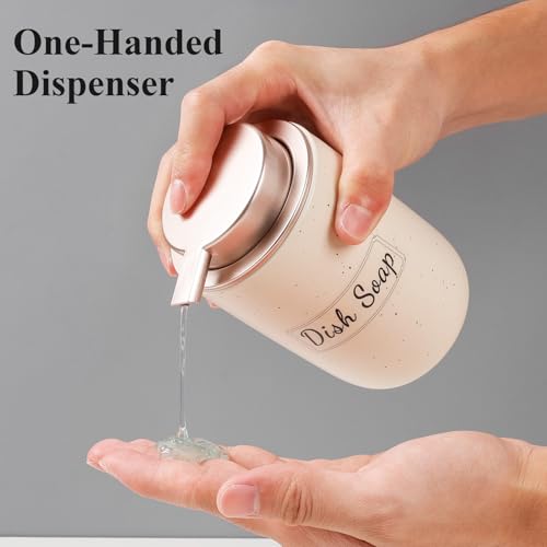 BosilunLife Apricot Soap Dispenser Set - 2 Pack 12oz Ceramic Dish Soap Dispenser with Rust Proof Pump for Kitchen, Hand Soap and Lotion Set Suitable for Farmhouse Bathroom Decor with Waterproof Labels - color: Apricot-liquid Pump