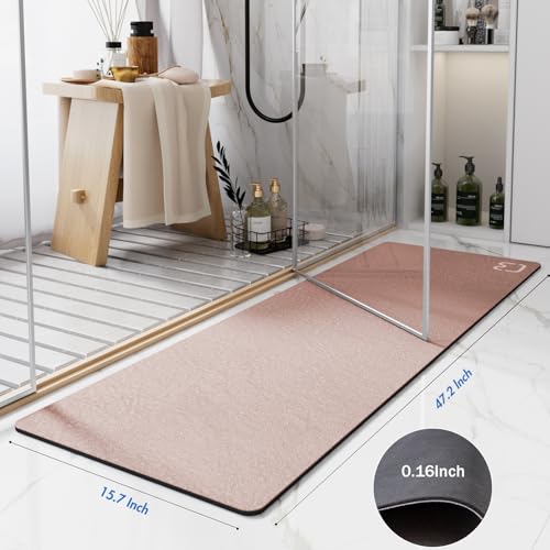 RUERYA Blush Pink Diatomaceous Earth Bath Mat 15.7"x47.2" Extra Long Bathroom Mat Large Fast Dry Super Absorbent Non-Slip Rubber Backed Shower Mat Bath Rugs Mats for Bathroom Floor, Tub, Shower, Sink - color: Blush Pink, size: 1'4" x 3'11" (Rectangular)