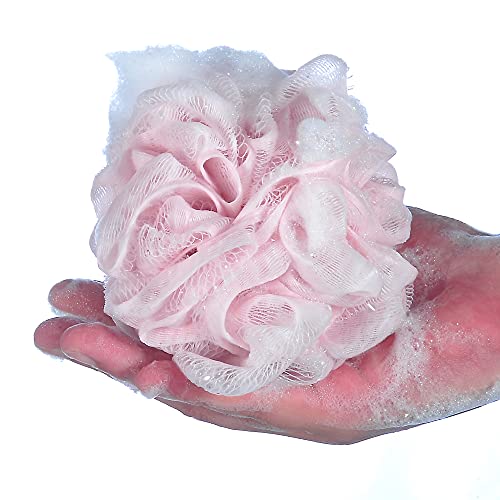 60g/pcs Pink Mesh Bath Sponge Shower Pouf Loofahs Shower Puff Pack of 4 (Pink) - color: Pink