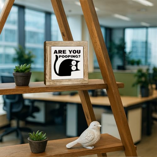 Funny Bathroom Decor, Are You Pooping Cat Sign, Funny Bathroom Toilet Table Decoration, Freestanding Decoration for Toilet and Restroom, Square Wood Block Sign Table Decor 5.9×5.9 inch - color: color36