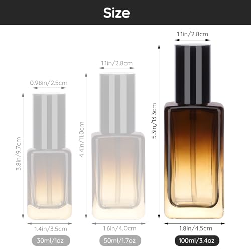 Segbeauty 2 Pack 100ml Empty Refillable Glass Bottles, 3.38oz Leakproof Pump Bottles Lotion Dispenser Bottle Travel Size Lotion Container for Essential Oil Blends Cream Gradient Brown - size: 3.4oz/100ml