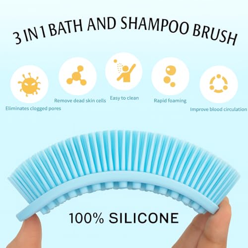 All-in-One Exfoliating Shower Brush – Gentle Silicone Loofah for Sensitive Skin with Dual-Purpose Scalp Massage for Spa-Quality Showers Daily (1pck) (Blue) - color: Blue