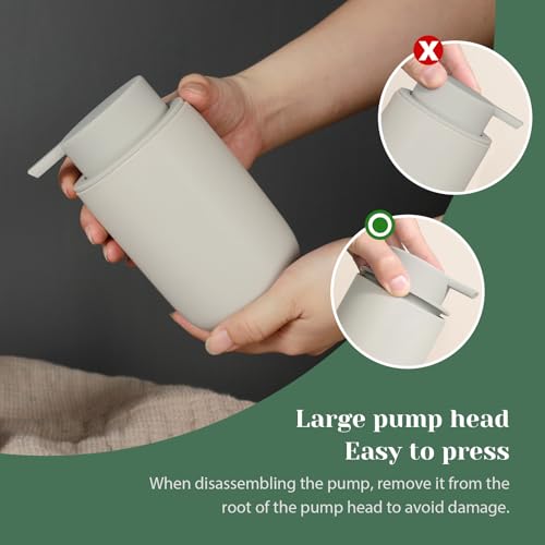 INGOFIN Ceramic Lotion Soap Dispenser Set, 2 Pack (12 oz) Bathroom Hand Soap Dispenser with Pump, Liquid Hand and Dish Soap Dispenser Set, 8 Pcs Clear Stickers,for Kitchen, Bathroom- Grey - color: Grey-liquid