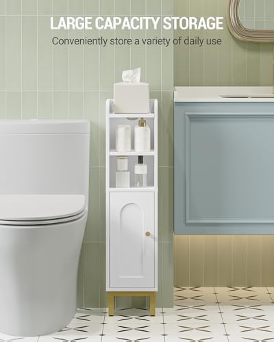 Hzuaneri Bathroom Storage Cabinet, Small Corner Floor Cabinet with Door and Shelves, Narrow Toilet Paper Holder, Bathroom Organizer with Adjustable Shelf, for Small Spaces, White BC08203X - color: White, size: 7.9"D x 7.9"W x 32.7"H