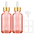 Bumobum 2 oz Glass Dropper Bottles, 2 pack Pink Lab dispensing Bottles for Essential Oils with Funnel, Labels & Pipette, Eye Tincture Bottle with Measured Dropper - color: Pink