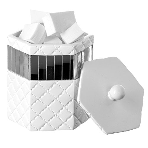 Creative Scents Quilted Mirror Q-Tip Holder, Decorative Bathroom Vanity Cotton Swab Holder Canister Jar With Lid for Cotton Balls, Durable Resin Cosmetic Pads & Swabs Container - style: Qtip Holder