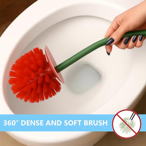 Deep & Sturdy Toilet Bowl Brush with Holder - Tomato Bowl Brush - Durable Scrubbing - Toilet Cleaners - Household Essentials - Bathroom Cleaner - Cleaning Supplies - Household Supplies - color: Tomato