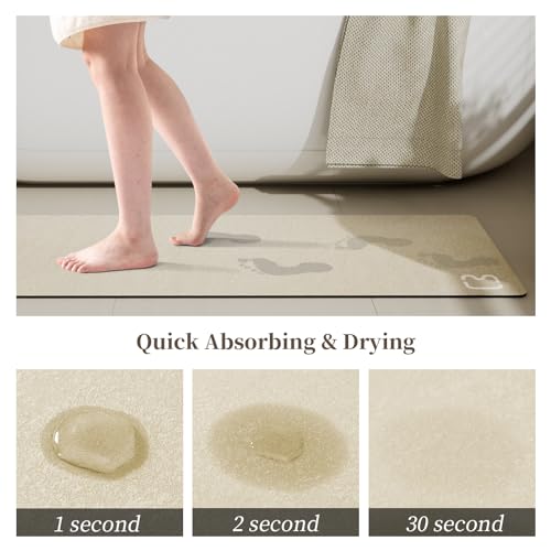 RUERYA Beige Bathroom Mat Rugs 15.7" x 47.2" Super Absorbent Quick Drying Diatomaceous Earth Bath Mats for Bathroom Non Slip Rubber Backed Thin Bathroom Rugs Floor Mat, Machine Washable - color: Beige, size: 1'4" x 3'11" (Rectangular)