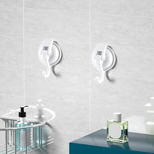 Heavy Duty Vacuum Suction Cup Hooks, White Plated Polished Super Suction for Kitchen Bathroom, 6 Pack - color: White