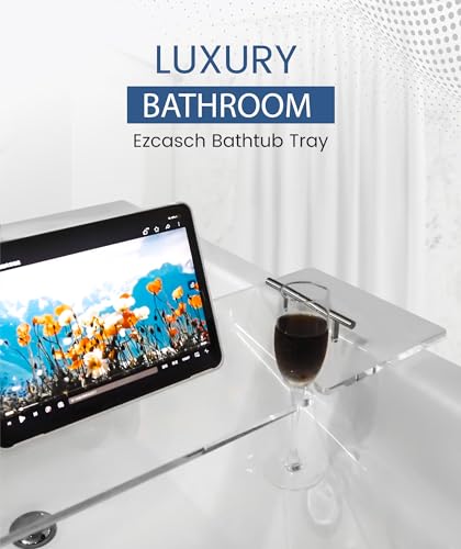 Acrylic Bathtub Tray Bathtub Tray Caddy Bath Tray Table for Tub Luxury Spa with Book and Wine Glass Holder Bathroom Accessories for Decorative Bathtubs, Transparent 31.5inch