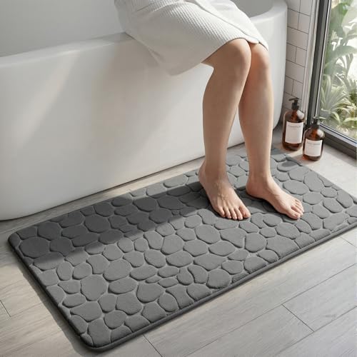 YIHOUSE Memory Foam Runner Rug, Cobblestone Bathroom Runner Rugs Super Water Absorbent Bath Mats for Bathroom Machine Washable Bath Rugs for Hallway Bedroom Laundry Room(24 x 47,Dark Gray) - color: Dark Gray Single, size: 2' x 3'11" (Rectangular)