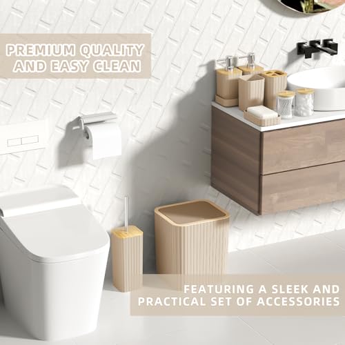 XLHOMO Bathroom Set- 25PC Beige Bathroom Set, Bathroom Set with Shower Curtain and Rugs, Beige Shower Curtain Set, Toilet Brush, Bathroom Trash Can - size: Bath Set+Shower Curtain+Rugs, style: Beige