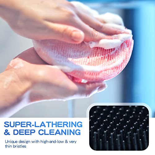 Manmihealth Silicone Back Scrubber & Soft Shower Face Brush Set 4 PCS(Thin Bristles), Super-Cleansing Body Scrubber & Strong Lathering Power Bath Glove Combination (Black) - color: Black, size: Thin Bristles Set