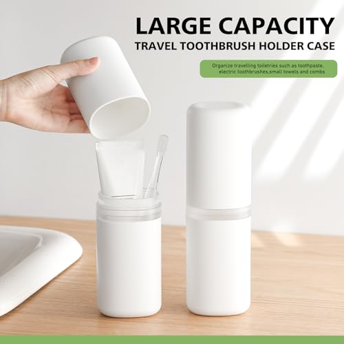 Baluca Travel Toothbrush Case, Portable Tooth Brush Holder and Toothpaste Cover Container with Mouthwash Cup, Compact Oral Clean Tools Organizer for Traveling/Camping/School/Home (White, Extra Large) - color: White, size: X-Large