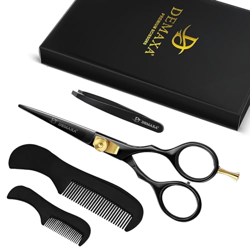 Mustache Scissors Beard Scissors for men with Beard Mustache Comb DEMAXA 5.5" Rust-Free Professionally Sharpened for Precision Trimming with Tweezers, Premium Black Beard Shears moustache scissors men - color: 5.5" Premium Black With Tweezer