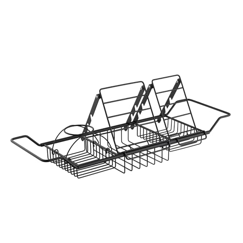 Woodbridge Stainless Steel Extendable Bathtub Caddy Tray in Matte Black Finish with Removable Wine Holder, Book and Phone Rack, Bathcad-MB - color: Matte Black