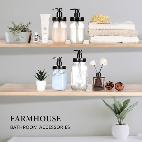 Amolliar Plastic Mason Jar Soap Dispenser with Pump Lid,16OZ Refillable BPA-Free Hand Soap Dispenser Set with Cute Lables - Farmhouse Decor for Kitchen/Bathroom,Liquid Soap,Dish Soap, Lotion (2 Pack) - color: Black