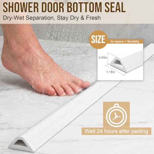 138in Shower Threshold Water Dam - Self-Adhesive Silicone Water Barrier for Wet/Dry Separation, Collapsible Seal Strip for Walk-In Showers, Bathtubs, Kitchen Sinks, Wheelchair Accessible Ramp Design - color: White, size: 3.5 m / 138 in