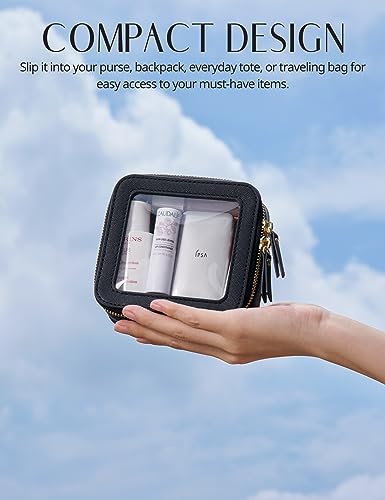 Popvibe Clear Makeup Case Toiletry Bag Travel Medium Clear Cosmetic Bag with Zipper, Make Up Bag Organizer Traveling TSA Approved Transparent Bag Car for Essentials, Mini & Medium, Black - color: Black, style: Mini & Medium