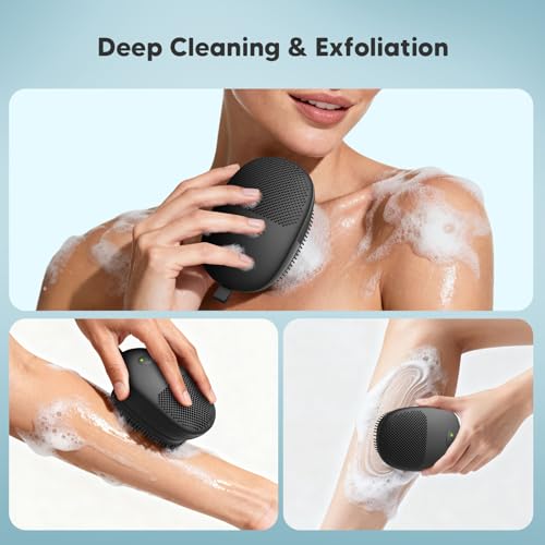 Electric Sonic Body Scrubber – Food-Grade Soft Silicone Shower Brush & Loofah Alternative, Gentle Exfoliating & Deep Cleaning, Removes Dry Skin, Boosts Circulation & Revives Skin Glow