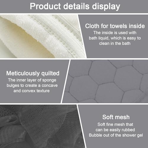 3 Pcs Exfoliating Bath Set with Back Scrubber Strap Shower Glove and Loofah Sponge for Deep Body Cleaning and Full Body Exfoliation(Grey) - color: Grey