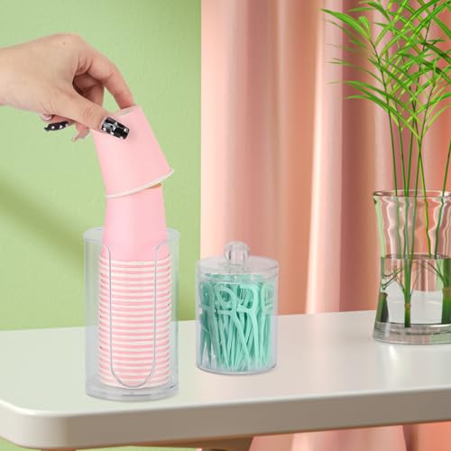 LoveBB 3oz-5oz Bathroom Cup Dispenser with 10oz Qtip Holder Dispenser, Small Disposable Paper Cup Holder Bathroom Accessories for Rinsing/Mouthwash Cups, Clear - color: 2 Holder Set-Clear