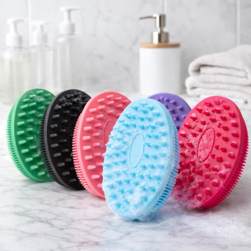 All-in-One Exfoliating Shower Brush – Gentle Silicone Loofah for Sensitive Skin with Dual-Purpose Scalp Massage for Spa-Quality Showers Daily (1pck) (Hot Pink) - color: Hot Pink