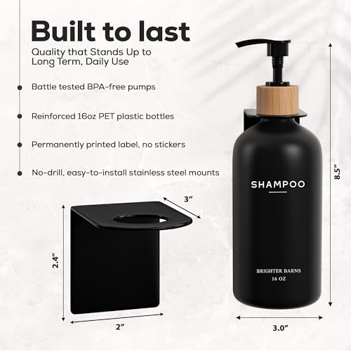Black Shampoo and Conditioner Dispenser Set Wall Mounted by Brighter Barns - Shampoo Dispenser for Shower Wall 3 Chamber No Drill - Shower Bottles Refillable with Labels for Bathroom, Airbnb (Black) - color: Boho (Black)