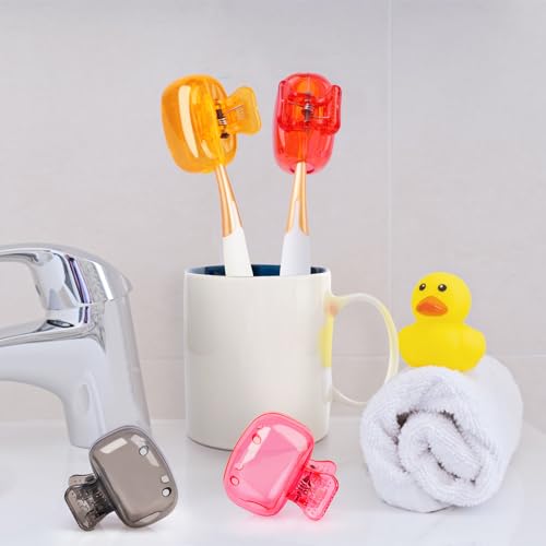 4 Pack Toothbrush Covers Toothbrush Holders Toothbrush Protector Cap Brush Pod Case Protective Portable Plastic Clip for Household Travel, Bathroom, School, Camping, Business (Grey, Red, Orange, Pink) - color: Grey, Red, Orange, Pink
