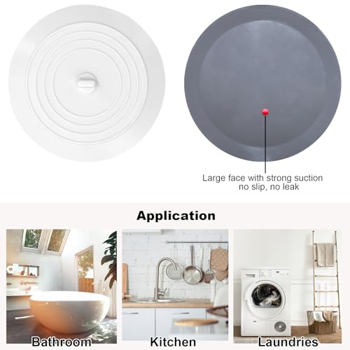 V-TOP Bathtub Drain Stopper 2 Pack, 5 inches Silicone Tub Stopper Shower Drain Cover, Bath Tub Plug Hair Stopper,Universal Flat Suction Renter Friendly Bath Accessories (White&Grey, 5 inch) - color: White&grey
