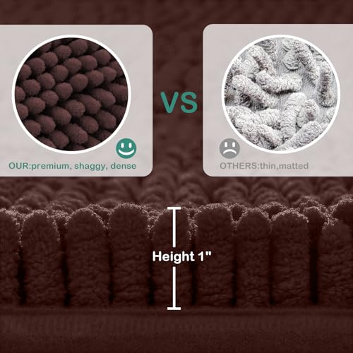 HOMEIDEAS Bathroom Rugs Set 2 Pieces, Ultra Soft Non Slip Absorbent Chenille Toilet Bath Mat Set (Brown) - color: Brown-brown, size: 1'8" x 2'8" (U Shape 20"x24"+20"x32")