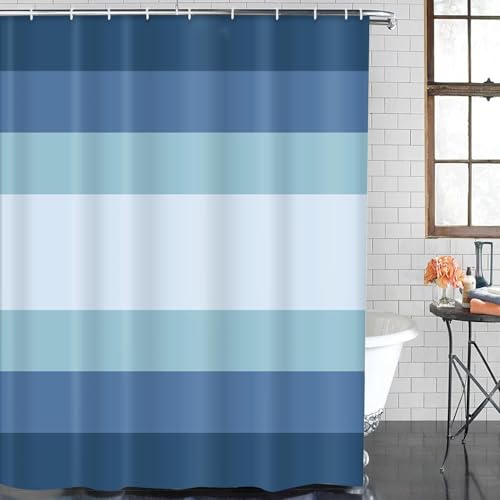 ArtSocket Navy Blue Ombre Bathroom Set with Shower Curtain and Bath Rugs and Accessories,Modern Striped Lines Non-Slip Shower Curtain Set,Bathroom Decor 3 Pcs - color: Blue Striped Ombre