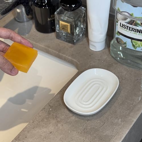 Ceramic Marble Pattern Soap Dish, Textured Raised Soap Saver Tray for Shower Bathroom Kitchen Sink Vanity, Easy to Clean Multi-Use Holder for Bar Soap Jewelry Rings Keys, White (2 Pack) - color: White2p