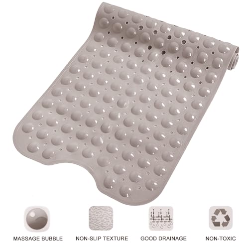 Bathtub and Shower Mats, Extra Long Non-Slip Bath Tub Mat 39 x 16 Inch, Machine Washable Bathmat with Suction Cups & Drain Holes for Bathroom Floor, Tan - color: Tan
