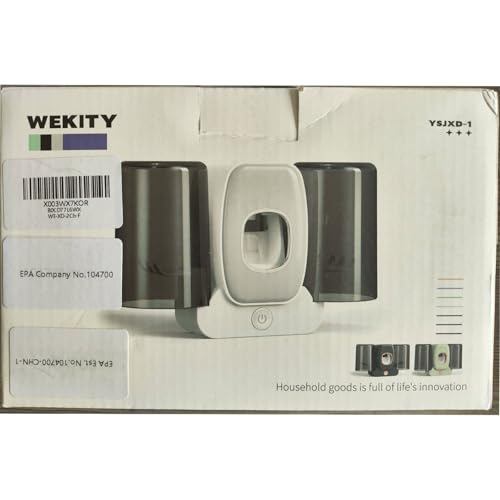 Toothbrush Holders for Bathrooms, Wekity Automatic Toothpaste Dispenser Space Saving Toothbrush and Toothpaste Holder，Toothbrush Holder Wall Mounted with 2 Cups for Bathroom (Black)… - color: Black