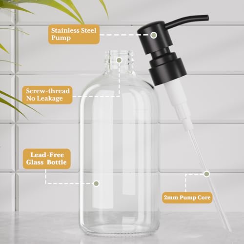 AmazerBath Soap Dispenser, 2 Pack Glass Soap Dispenser with Stainless Steel Pump, 17 Oz Bathroom Hand Soap Dispensers Bottle for Bathroom & Kitchen, Clear & Black - color: Black