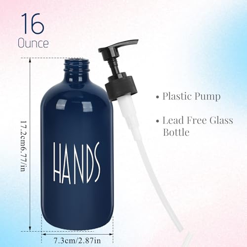 Dish Soap Dispenser for Kitchen - 16 OZ Glass Hand Soap Dispenser Set - Kitchen Bathroom Decor and Accessories (Navy Blue) - color: Navy Blue