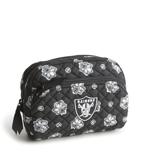 Vera Bradley Women's Cotton Nfl Medium Cosmetic Makeup Organizer Bag (Multiple Teams Available) - color: Silver/Black Bandana With Las Vegas Raiders, size: One Size