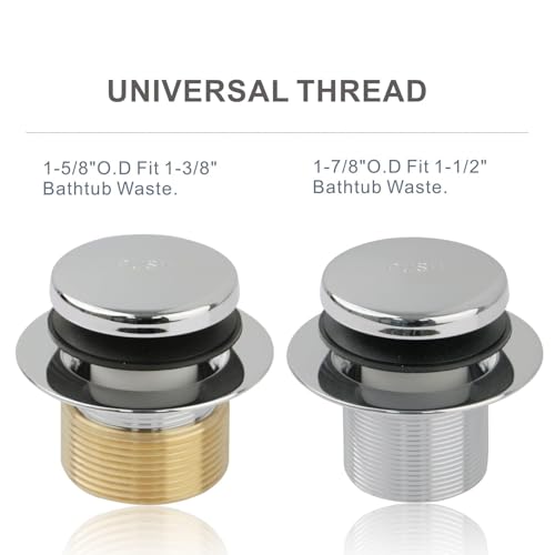 Chrome Bathtub Drain Tip-Toe Single Hole, Hidrop Tub Drain Trim Set Conversion Kit Assembly, Coarse Thread Replacement Trim Kit with 1-Hole Overflow Faceplate Includes an Adapter, Chrome Plated - color: Chrome, style: 1 Hole