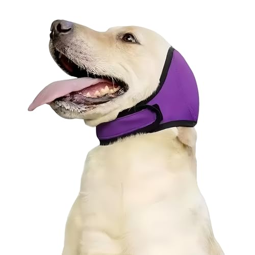 No-Flap Ear Wraps Dogs, Ear Muffs Bath Grooming, Soft Stretch Pet Ear Covers Drying Noise Comfort - color: Purple, size: Medium