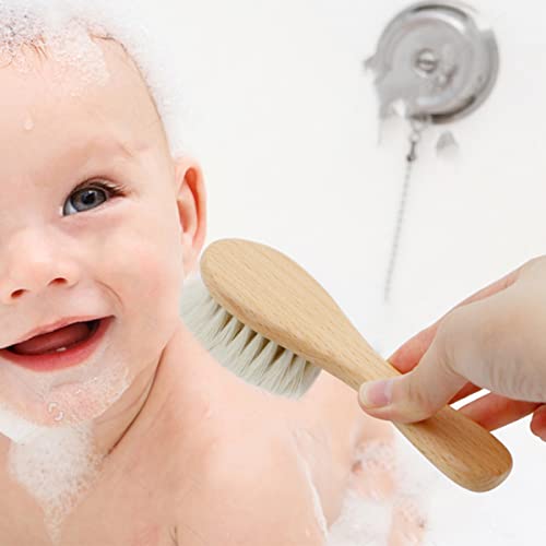 Baby Hair Brush with Wooden Handle and Comb Set for Newborns & Toddlers | Natural Soft Goat Bristles l Wood Comb l Blue Cradle Cap Brush| Ideal for Cradle Cap (3 Piece) - color: Blue Silicone Brush (3pcs)
