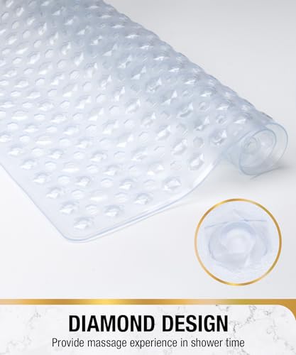HITSLAM Shower Mat Anti Slip, Square Bath Mat for Tub Non Slip with Suction Cups and Drain Holes, 24x24 Inch Bathroom Shower Stall Floor Mat, Machine Washable, Soft on Feet, Clear - color: Clear, size: 24" x 24" (Square)