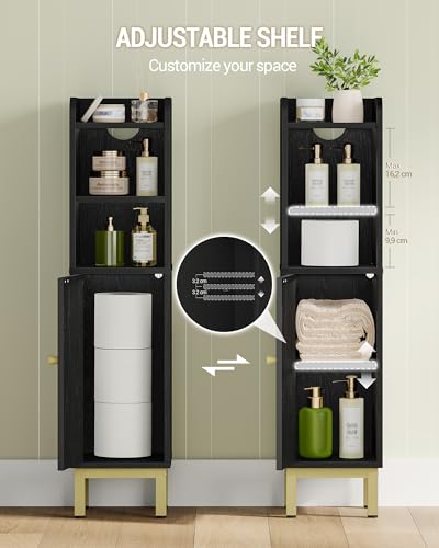 Hzuaneri Bathroom Storage Cabinet, Small Corner Floor Cabinet with Door and Shelves, Narrow Toilet Paper Holder, Bathroom Organizer with Adjustable Shelf, for Small Spaces, Rattan Black BC08204Y - color: Rattan Black, size: 7.9"D x 7.9"W x 32.7"H