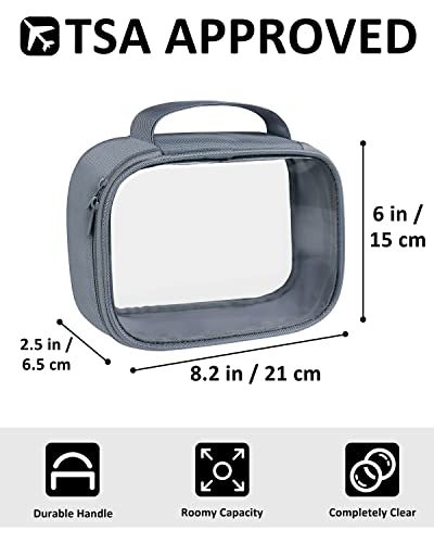Moyad TSA Approved Toiletry Bag Clear Quart Size Travel Bags Makeup Bag | Large Opening, for Men and Women, Carry on Airline Compliant, Transparent Liquids Pouch, Grey - color: Grey, size: 3 Pack, Handle