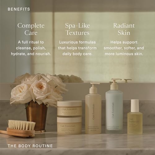 Oak Essentials The Body Routine, 5-Piece Body Care Set: Wash, Scrub, Lotion, Oil and Balm, Gift Set for Women, Full Sizes