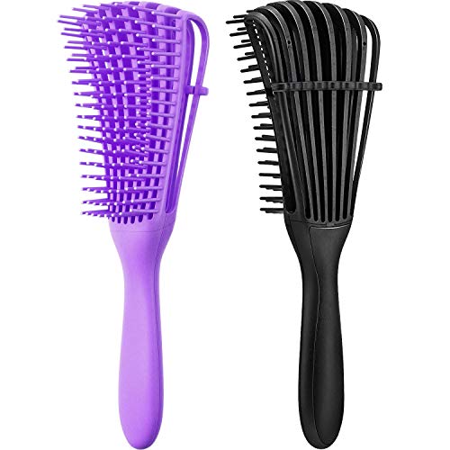 2 Pieces Detangling Brush for Afro America/African Hair Textured 3a to 4c Kinky Wavy/Curly/Coily/Wet/Dry/Oil/Thick/Long Hair, Knots Detangler Easy to Clean (Black, Purple) - color: Black, Purple