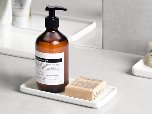 Gurygo 6" Small Ceramic Bathroom Tray for Kitchen Counter - Rectangle Ceramic Sink Tray for Bathroom Counter - Porcelain Dispenser Organizer for Kitchen Bathtub Counter, White - color: White Set/1, size: 6.3" x 3" x 0.6"