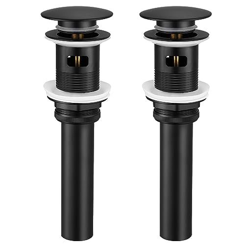 KES Bathroom Sink Drain with Overflow, Matte Black Pop Up Drain 2 Pack for Vanity Vessel Sink, All Metal Bathroom Sink Stopper, T304 Stainless Steel and Brass, S2008A-BK-P2-KES - color: Matte Black, style: With Overflow, 2 Pack
