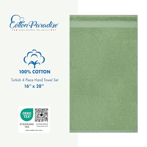 Cotton Paradise 100% Cotton Turkish Towel Set, Soft Absorbent Quick Dry, 4 Piece Hand Towel Set, Sage Green - color: Sage Green, size: 4 PC SET (16x28")